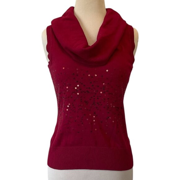 NWOT Apt.9 Red Cowl Neck Sleeveless Sweater with Sequence,  Size M - Picture 1 of 9